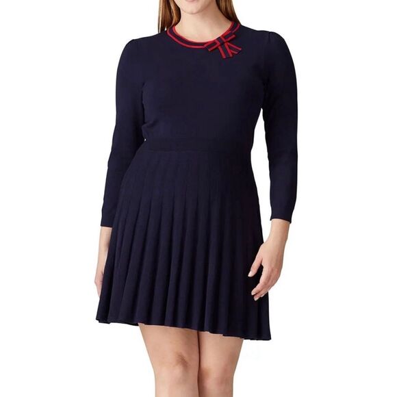 Draper James Navy Sailor Bow Fit‎ and Flare Knee Length Sweater Dress Size XXL - Picture 1 of 7